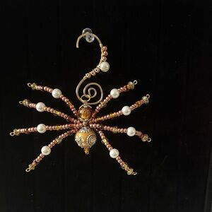 Beaded Spider Ornament with Gold and Brown Accents